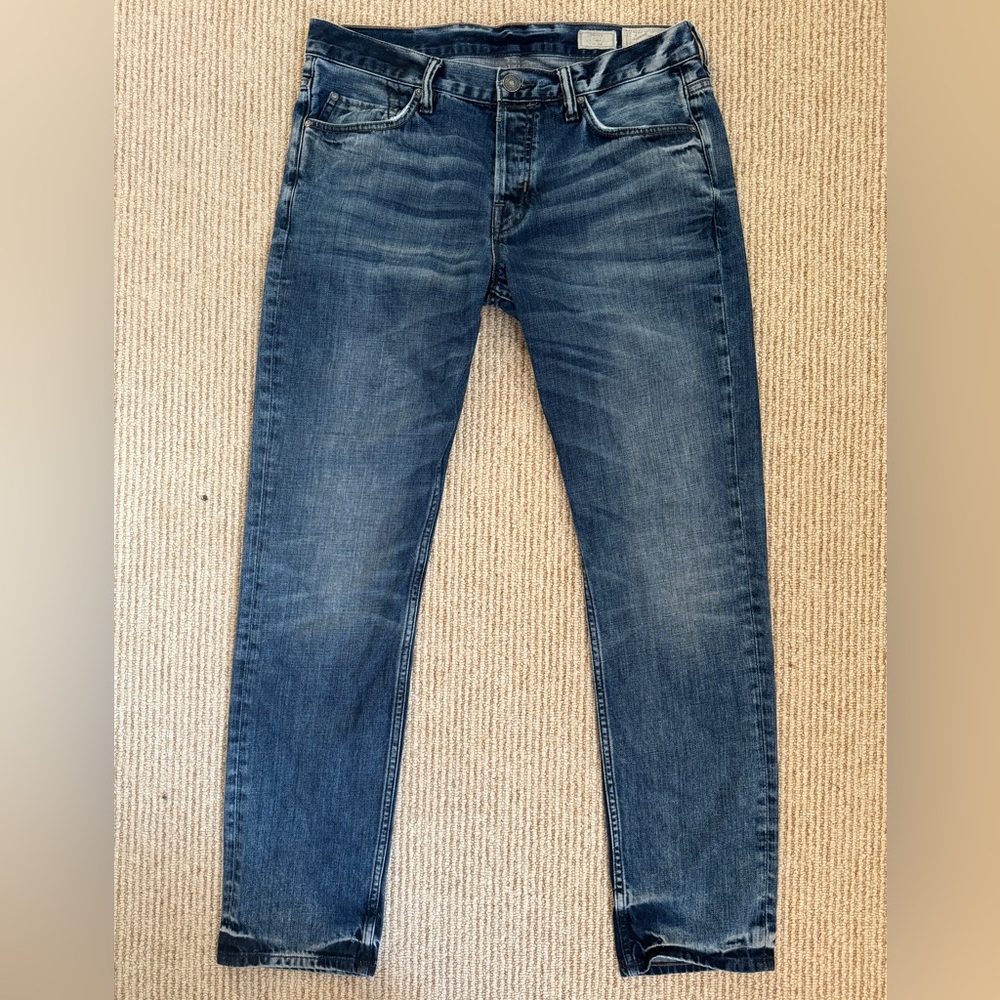 ALL SAINTS Jeans Mens 34x32 Blue Japanese Iggy Stanton Slim Fit Button Fly